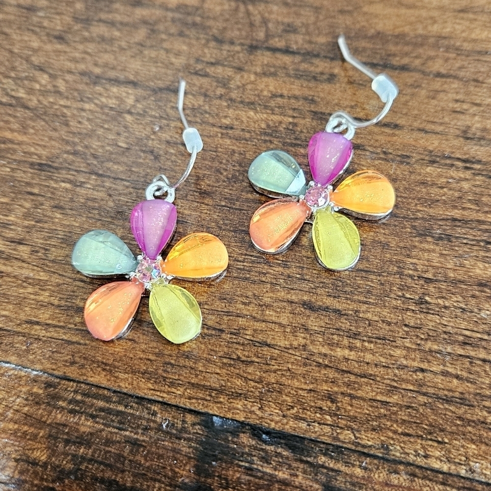 Multicolor Flower Drop Earrings - Picture 2 of 4